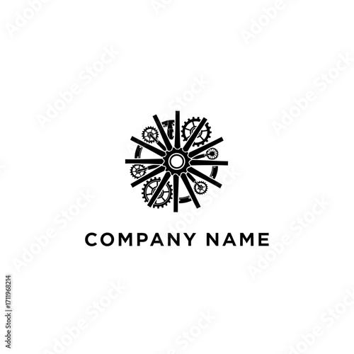 Steampunk-Inspired Gear Wheel Logo Design with Intricate Cogwork and Radial Spokes.