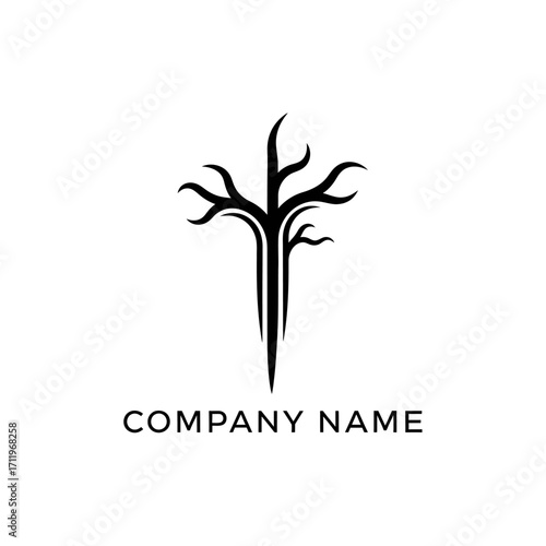 Stylized Cross with Branch-like Extensions for Religious or Spiritual Branding.
