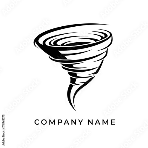 Stylized Black and White Tornado Illustration with Dynamic Swirling Motion.