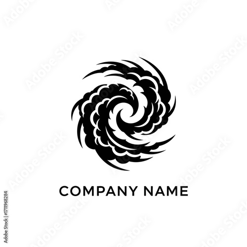 Stylized Black and White Vortex Logo Design with Swirling Clouds.