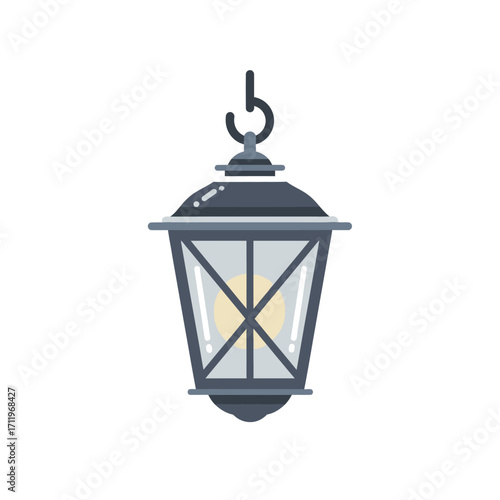 Vintage Hanging Lantern with Glowing Light, Decorative Outdoor Lighting Fixture.