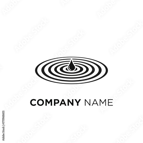 Water Drop Impact Creating Ripples, Minimalist Logo Design for Water-Related Businesses.