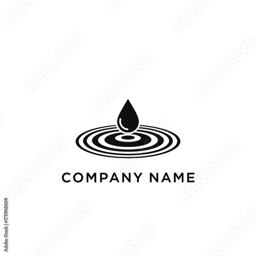 Water Drop Impact Creating Ripples, Minimalist Logo Design for Water-Related Business.