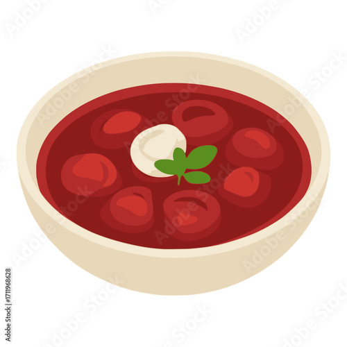 Barszcz Czerwony Polish traditional soup dish flat color vector illustration template design