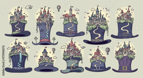 Whimsical Castle Hats Collection - Fantasy Architecture on Headwear.