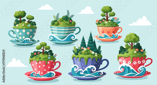 Whimsical Teacup Landscapes - Miniature Worlds in Cups.