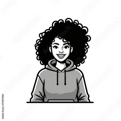 Illustration of young woman with afro hair wearing a hoodie