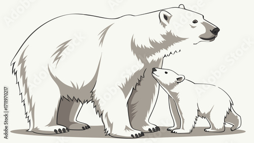 Mother polar bear and cub arctic wildlife illustration vector graphic animal family wildlife conservation nature scene white bear furry animals cute animals arctic animals mammal wild.