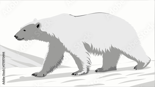 Polar bear walking on snow arctic animal illustration wildlife graphic winter scene nature artwork furry creature predator majestic beast cold climate white bear ice landscape wild ani.