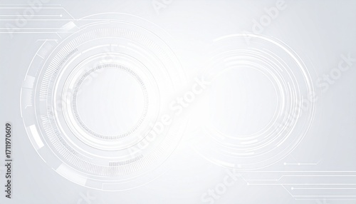 Abstract elegant white technology background with circle circuit wires on a futuristic motherboard. Infinity banner for web presentation. AI concept. Digital  illustration on light tech bg.
