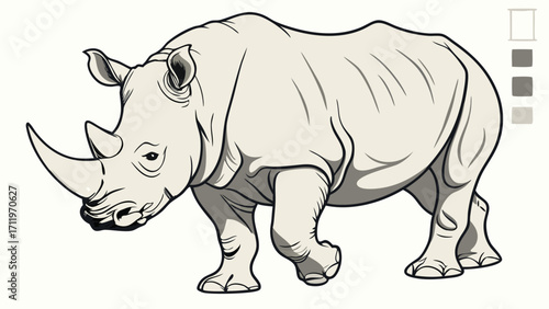 Rhinoceros Illustration Grey Scale Wildlife Animal Vector Art Big Five Endangered Species African Animal Mammal Horn Thick Skin Powerful Creature Nature Illustration Zoo Animal Wild.