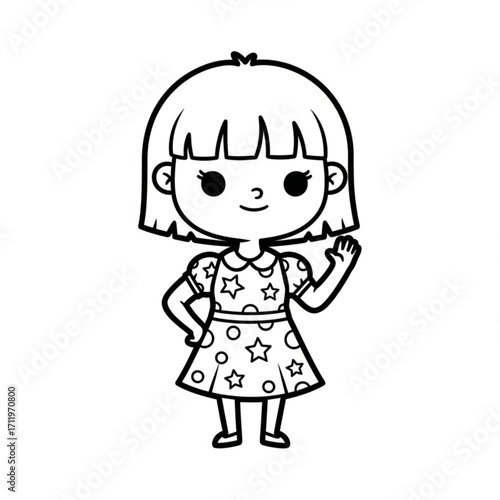 Illustration of cute cartoon girl waving hand