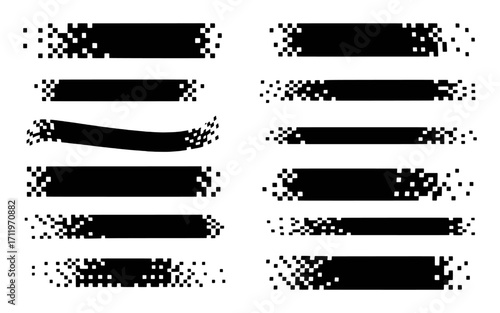 Pixelated Brush Strokes and Digital Glitch Effects on White Background