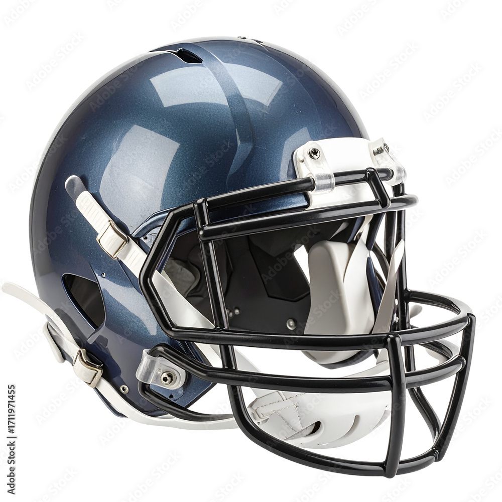 Fototapeta premium American football helmet with a red and blue stripe, a safety gear for a player, isolated on a white background