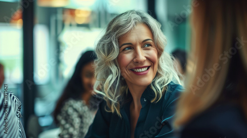 Wallpaper Mural Successful businesswoman executive, leader discussing project management with diverse colleague. Happy middle aged business woman executive ceo leader discussing project management planning strategy w Torontodigital.ca