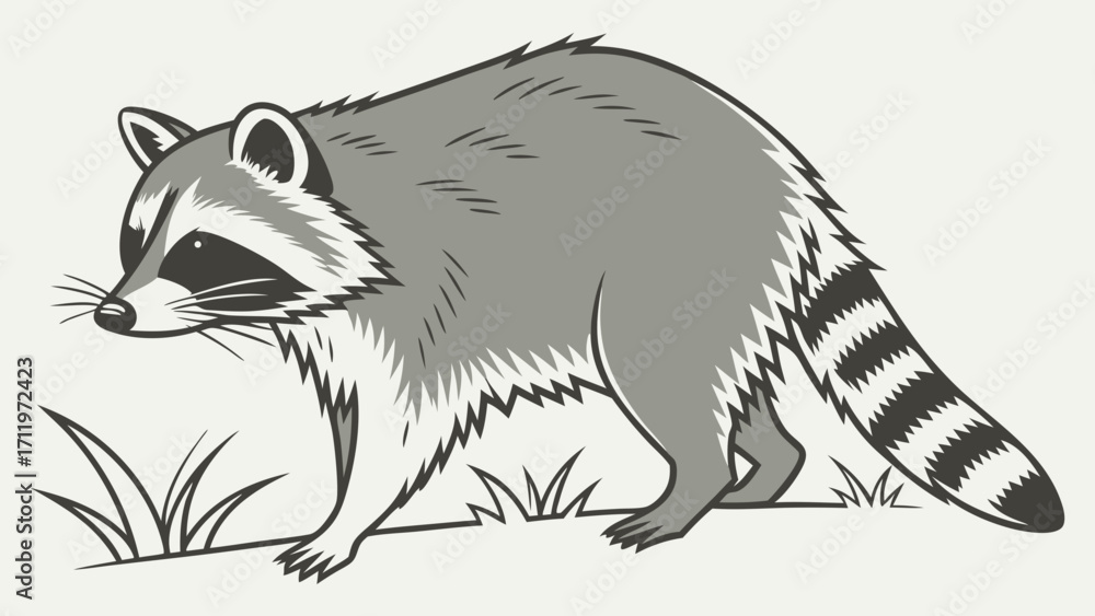 Obraz premium Striped-tailed mammal in the grass vector illustration wildlife nature animal graphics design element.