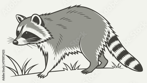 Striped-tailed mammal in the grass vector illustration wildlife nature animal graphics design element.