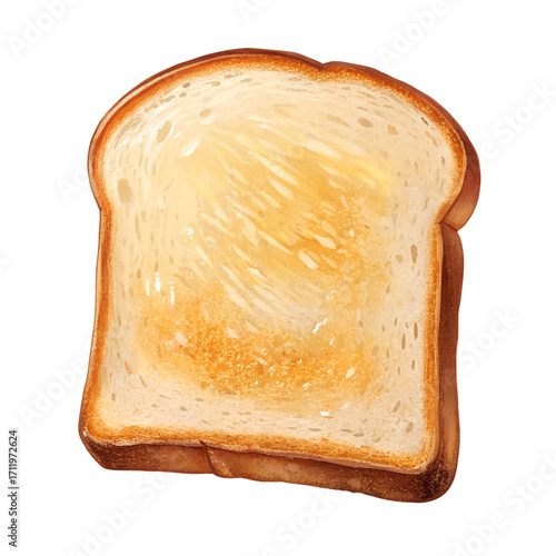 Slice of toasted bread with butter isolated on transparent background