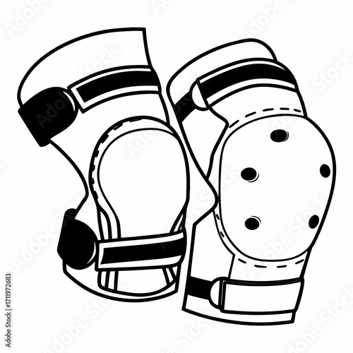 Black and white illustration of roller derby elbow pads on a white background protective gear sports equipment