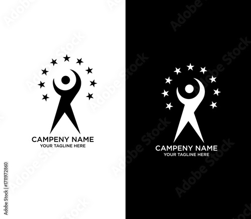 Silhouette of a Celebrating Figure Surrounded by Stars