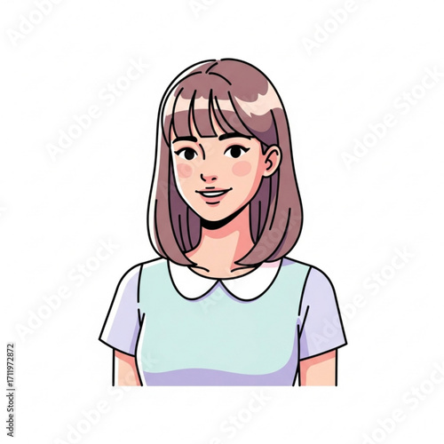 Illustration of portrait of a young woman with short brown hair