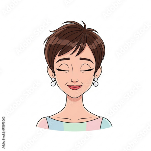 Illustration of cartoon portrait of a smiling middleaged woman
