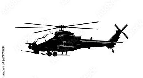 Military Helicopter Silhouette Powerful Attack Chopper Vector Illustration