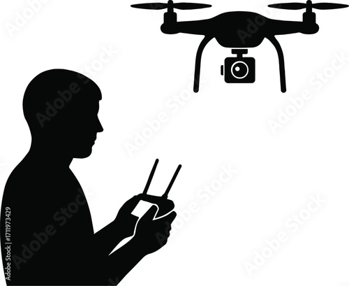Man Flying a Drone with Remote Control Silhouette