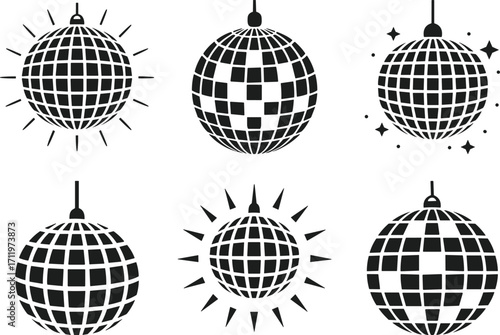 Set of Disco Ball Silhouette Vectors for New Year Party and Celebration