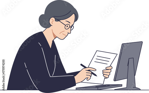 Elderly Woman Working at a Desk