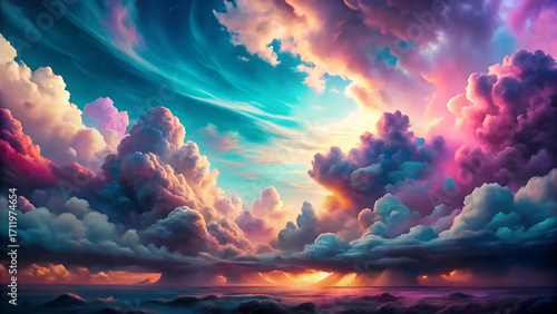 Surreal Glowing Cloudscape Blending Pink Violet And Orange Skies