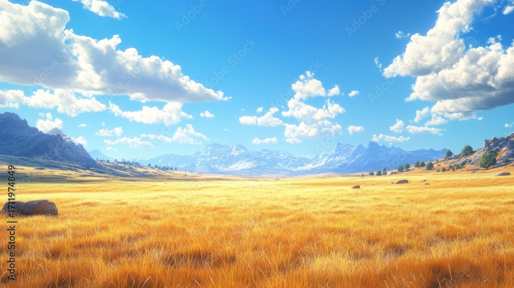 Fototapeta premium Golden field under blue sky