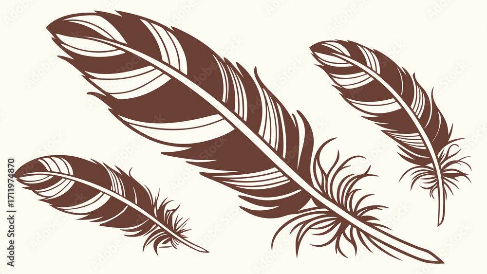 Obraz premium Stylized Brown Feathers Bird Feathers Design Vector Illustration Nature Theme Graphic Element for Print and Web.