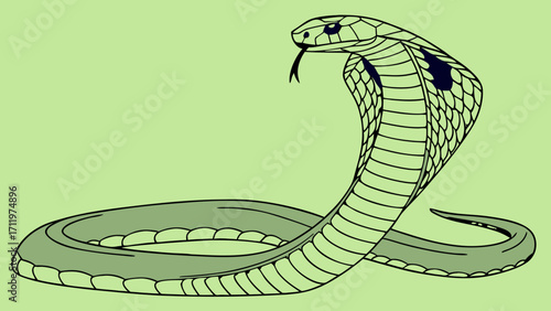 Stylized Cobra Snake Illustration Reptile Art Wildlife Design Green Scales Hooded Serpent Venomous Creature Animal Print Tattoo Design Nature Graphic Exotic Animal Herpetology Zoo Jun.