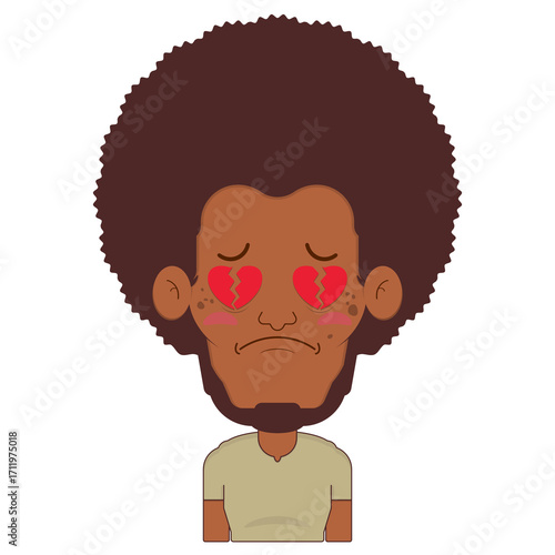African American man broken love face cartoon cute