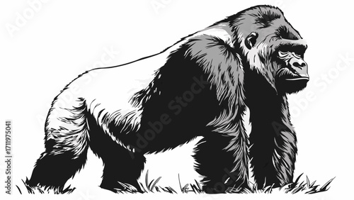Stylized Gorilla Illustration Monochrome Ape Artwork Wildlife Vector Graphic Black and White Primate Design for Print Apparel and Digital Media.