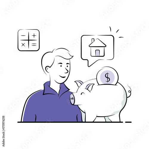 Here is a hand drawn illustration of money savings in modern style