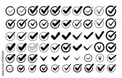 Collection of Diverse Checkmark Icons in Black and White