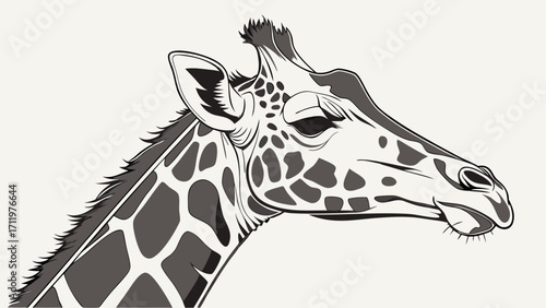 Giraffe head profile grayscale illustration wildlife animal portrait zoology african animal monochrome elegant design element pattern nature safari wild vector art graphic design p.