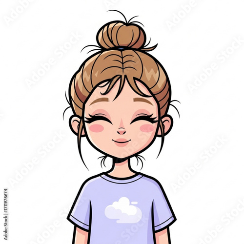 Illustration of cute cartoon girl with hair bun