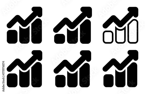 Collection of Upward Trend Bar Graph Icons with Arrow