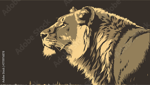 Stylized Lion Profile Majestic Big Cat Illustration Wildlife Art African Animal Design.