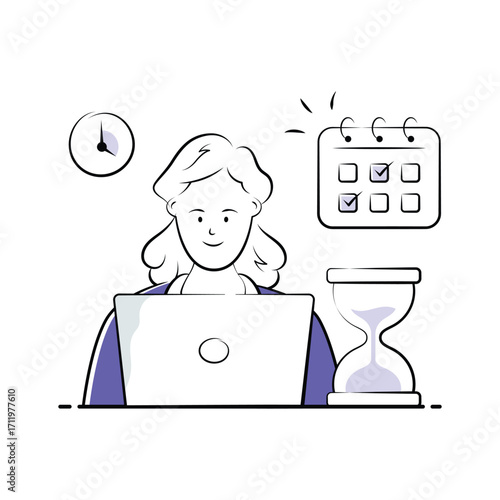 Time Management Illustration with Clock, Calendar, and Business Planning