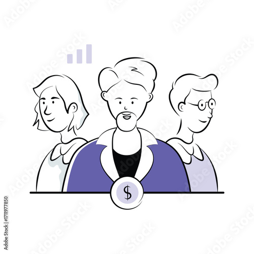 Business team hand drawn illustration, collaboration and teamwork