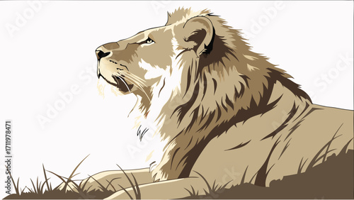 Majestic Lion Profile Wild Cat Illustration African Animal Art Big Cat Portrait Wildlife Design.