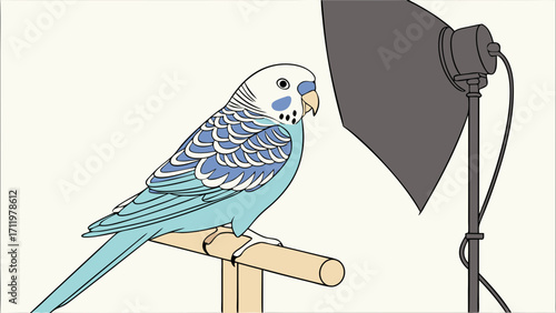 Parakeet in a Studio Setting Bird Photography Pet Illustration Animal Portrait.