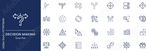 Decision Making Line Icon – Minimalist Choices, Strategy, Flowchart & Business Decision Icon Pack