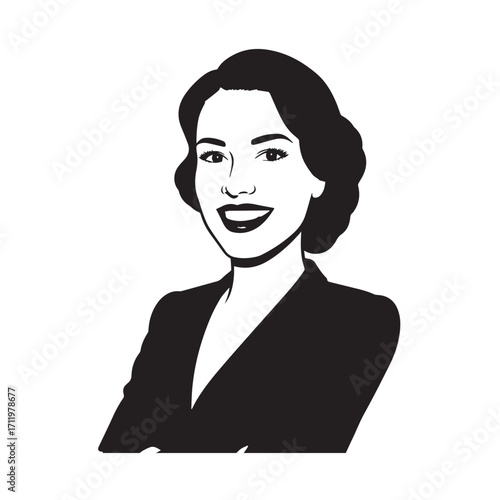 Beautiful Woman in Formal Dress Black and White Illustration Vector Art Design