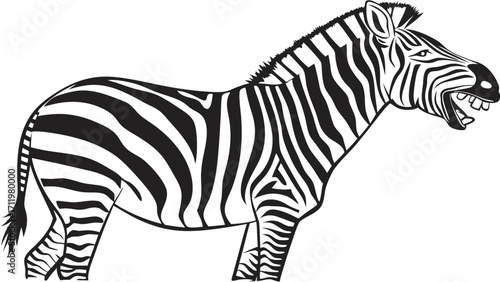 Striped Equine Animal Illustration Black and White Zebra Graphic Vector Art for Design Print and Decoration.