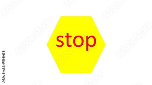 Yellow Hexagon Stop Sign – isolated on white background